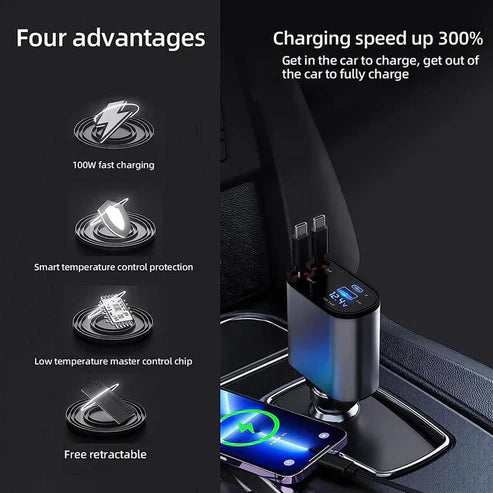 4 in 1 Retractable Charger Car Cigarette Lighter Adapter USB