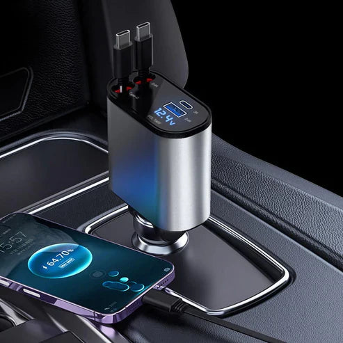 4 in 1 Retractable Charger Car Cigarette Lighter Adapter USB