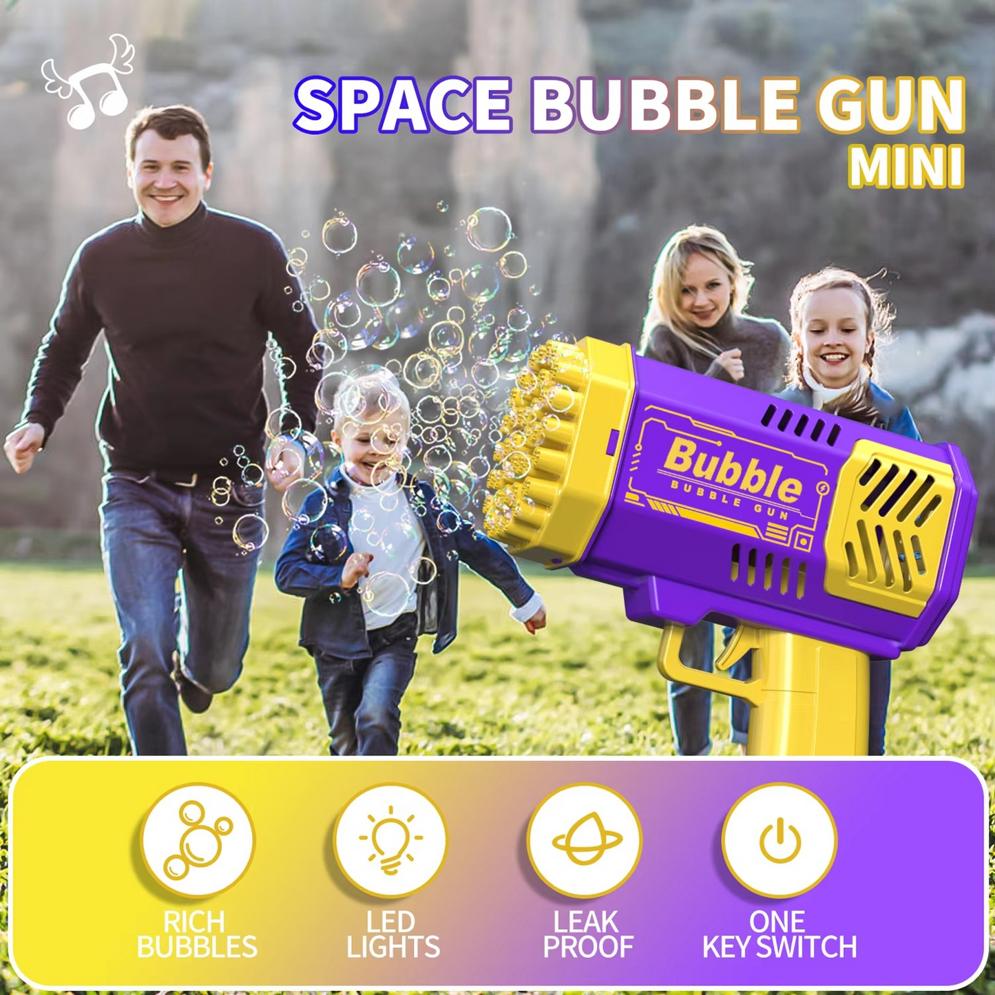 Bubble Gun One Pack Of Children's 40 Holes Launcher Handheld Portable Electric Automatic Bubble Gun LED Light