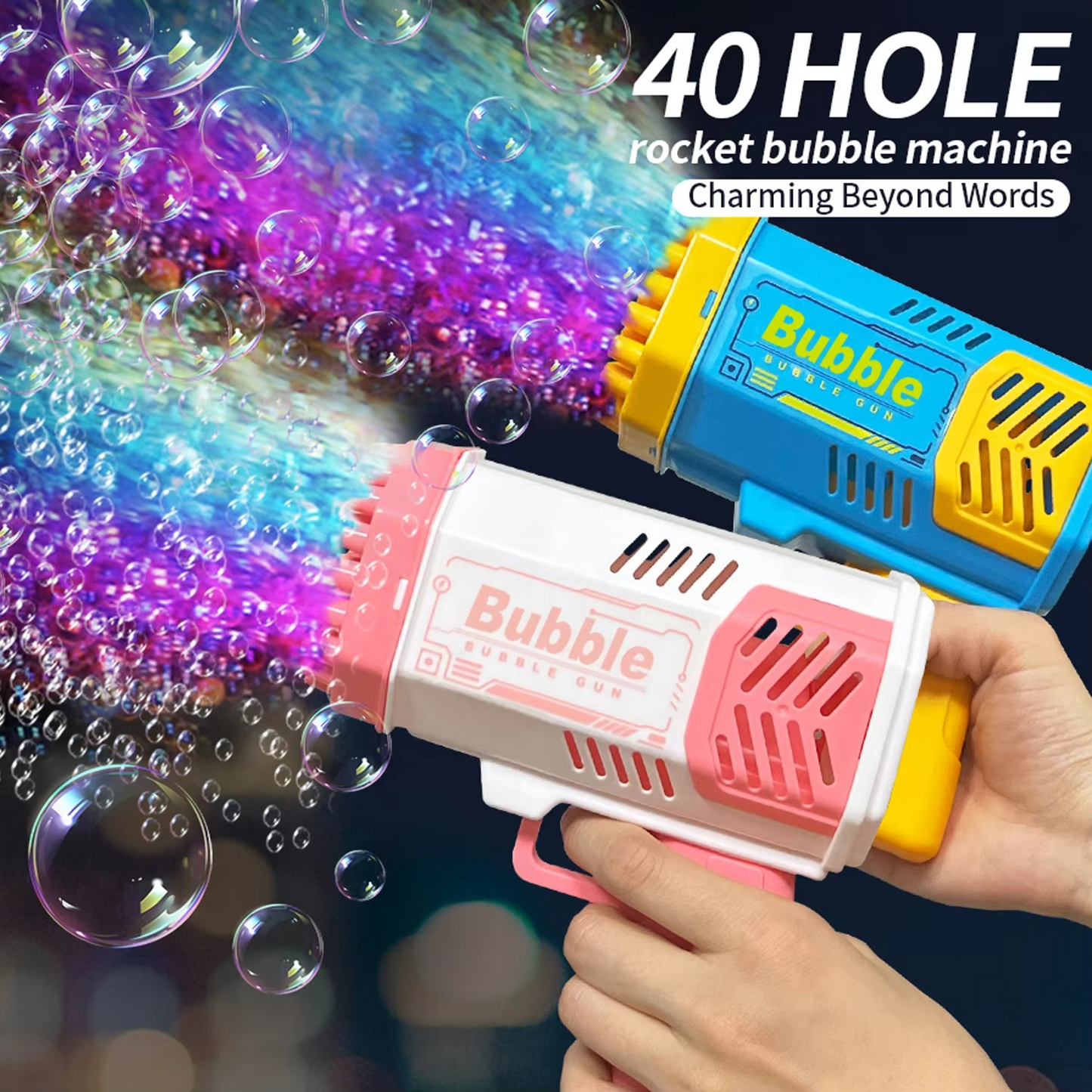 Bubble Gun One Pack Of Children's 40 Holes Launcher Handheld Portable Electric Automatic Bubble Gun LED Light
