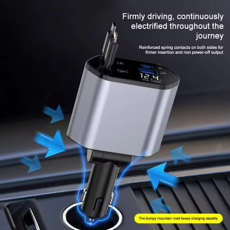 4 in 1 Retractable Charger Car Cigarette Lighter Adapter USB